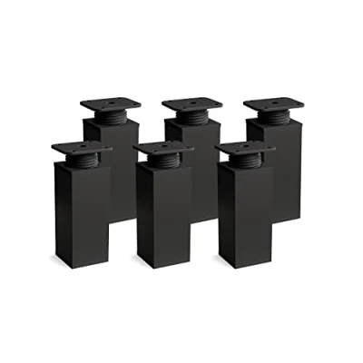 Abbildung von sossai® Design Möbelfüße MFV1 höhenverstellbar 6er Set Vierkant Profil: 40 x mm Farbe: schwarz matt Höhe: 80mm (+20mm) Hochwertige Holzschrauben inklusive