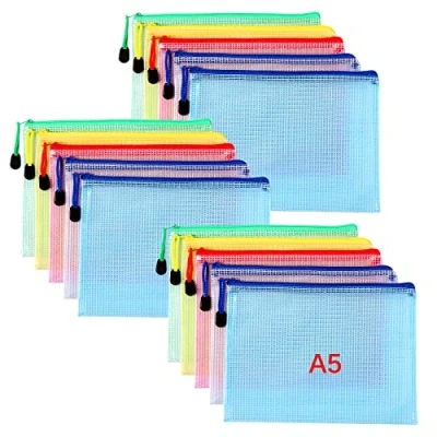 Abbildung von Oderra Dokumententasche A5, 15 Stücke (Je 5) A5 Taschen mit Zipper, Mesh Beutel Reißverschluss für Dokumente, Papier, Kosmetika und Farbe Taschen, 5 Farben, Reißverschlussbeutel Transparent