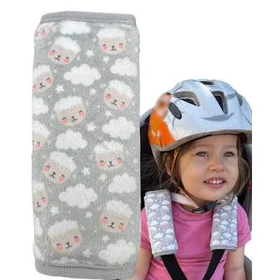 Abbildung von HECKBO 2x Baby Kinderwagen Trageschale Gurtschutz mit Schafen Wolken Sicherheitsgurt Schulterpolster Schulterkissen Gurtschoner Autositze Gurtpolster für Kinder, Jungen, Jungs, Mädchen, Babys