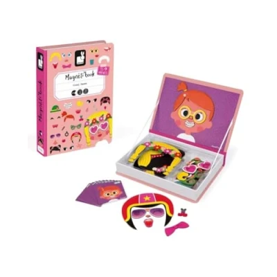 Abbildung von Janod Girl&#039;s Crazy Faces Magneti&#039;Book Magnetic Educational Game 55 Pieces For children from the Age of 3, J02717, Klein, Rose