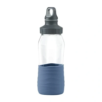 Abbildung von Emsa N31010 Drink2Go Glas Trinkflasche Fassungsvermögen: 0,5 Liter Schraubverschluss 100% Dicht/hygienisch/rein Silikonmanschette Aqua Blau