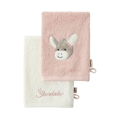 Abbildung von Sterntaler 2er Waschhandschuhe Esel Emmi Girl flora rose uni mit Stickerei und Logo Schriftzug