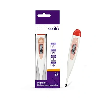 Abbildung von scala Digitales Fieberthermometer SC 17 rot wasserdicht mit Fieberalarm, 1er Pack