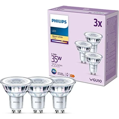 Abbildung von Philips Classic LED GU10 Lampe, 35W, klar, warmweiß, nicht dimmbar, 3er Pack