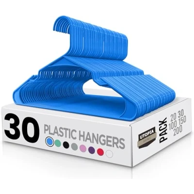 Abbildung von Utopia Home Starke Kleiderbügel aus Kunststoff (30er Set) Hochwertige Filzbügel für Kleiderschränke Hosenbügel Haltbare Antirutsch Entwickelt empfindliche Kleidung Blau