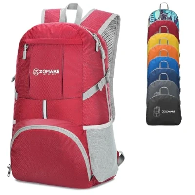 Abbildung von ZOMAKE 35L Leicht Faltbarer Rucksack Packbare Backpacks,Kleiner Faltbar Rucksäcke Wanderrucksack Wasserdicht für Damen Herren Outdoor Wandern(Rot)