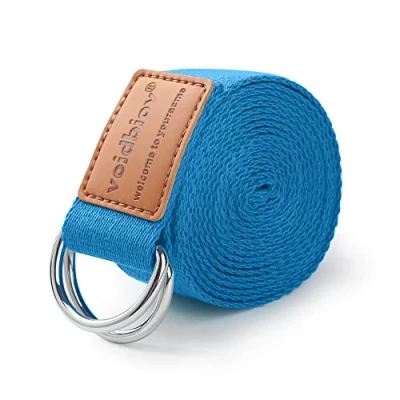 Abbildung von Adjustable Yoga Belt 1.85/2.5M, D Ring Buckle Pilates Stretch Belts, Natural Cotton Feels, Firm Posture, Improves Body Flexibility and Helps With Muscle Stretching, blue sea