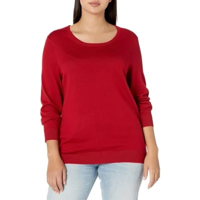 Abbildung von Amazon Essentials Damen Leichter, Langärmeliger Pullover Mit Rundhalsausschnitt (Erhältlich in Übergröße), Rot, S