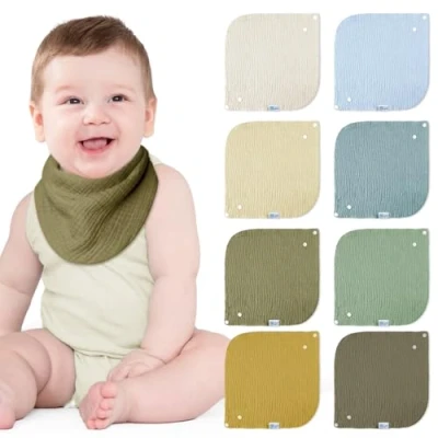 Abbildung von Lulu moon Lätzchen Baby Absorbierende Dreieckstuch, Musselin Halstuch mit Verstellbares Druckknopf, Weiche Sabberlätzchen für Junge und Mädchen, Unisex, 8 Stück (Wald)