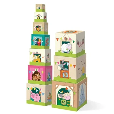 Abbildung von HABA 5879 Stapelwürfel Auf dem Land, lustiges Stapelspiel für Babys ab 1 Jahr, aus stabilem Karton, BPA frei, Turm mit niedlichen Bauernhofmotiven