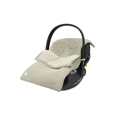 Abbildung von Jollein Fußsack Basic Knit Olive Green Für Babyschale Kinderautositz Gruppe 0+ und Kinderwagen 3 Punkt 5 Gurt Strickmuster Fleece Futter Olivgrün
