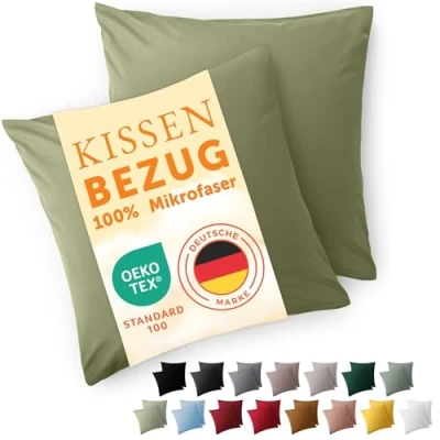 Abbildung von Blumtal Kissenbezug 50 x cm im 2er Set weich Oeko TEX zert. Mikrofaser Kopfkissenbezug 50x50 Kissenbezüge waschbar Kissen Bezug Hellgrün