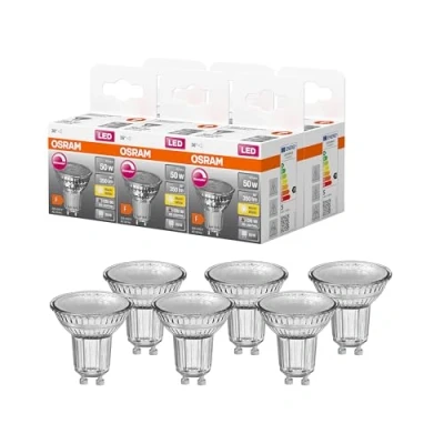 Abbildung von OSRAM Superstar Reflektorlampe für GU10 Sockel, klares Glas ,Warmweiß (2700K), 350 Lumen, Ersatz herkömmliche 50W Leuchtmittel, dimmbar, 6 er Pack
