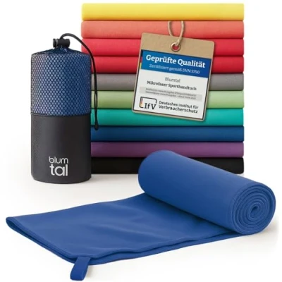 Abbildung von Blumtal Mikrofaser Handtuch 180x90 cm Sporthandtuch aus schnelltrockneder Fitness Sport Reise Travel Towel Badetuch Blau