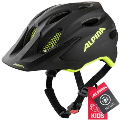 Abbildung von ALPINA CARAPAX JR. FLASH Beleuchteter, Leichter und Sicherer LED Fahrradhelm Mit Fliegennetz Für Kinder, black neon yellow matt, 51 56 cm