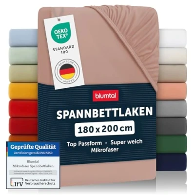 Abbildung von Blumtal® Spannbettlaken 180x200cm aus Microfaser Oekotex zertifiziertes Bettlaken 180x200 Leintuch / Spannbettuch Spannleintuch Laken Rosa