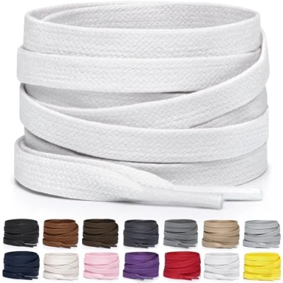 Abbildung von Miscly Schnürsenkel Flach Gewachst Reißfest für Steifel und Lederschuhe 100% Baumwolle Ø 6mm (91 cm, Weiß)