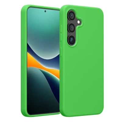 Abbildung von kwmobile Hülle kompatibel mit Samsung Galaxy S25 Plus Silikon Handy Case Handyhülle weiche Oberfläche kabelloses Laden Limettengrün