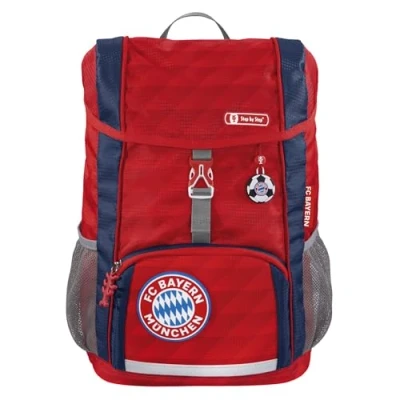 Abbildung von Step by Kid Rucksack Set FC Bayern „Mia san Mia“, 3 teilig, rot, mit Reflektoren, ergonomisch, individualisierbar, für Kindergarten und Freizeit, Jungen Mädchen, 13 Liter