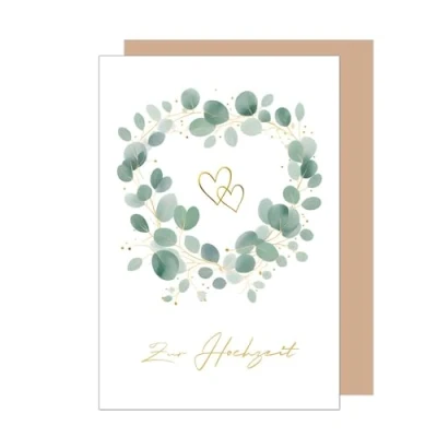 Abbildung von Edition Seidel Premium Glückwunschkarte zur Hochzeit mit Umschlag aus Kraftpapier. Hochzeitskarte Grußkarte Vermählung Just Married Wedding Herz Eukalyptus (H482 SW024)