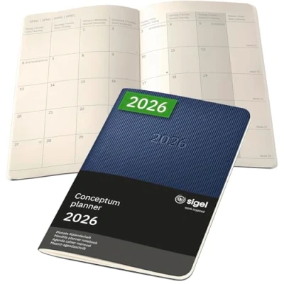 Abbildung von SIGEL C2687 Monats Kalenderheft Monatsplaner 2026, ca. A6, dunkelblau, Softcover, 2 Seiten = 1 Monat, 64 Seiten, Quickpocket, aus nachhaltigem Papier, Conceptum