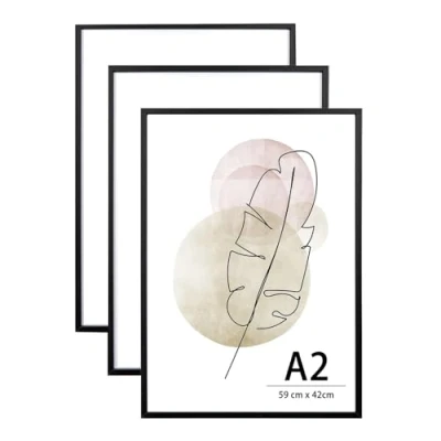 Abbildung von KAIWIN Bilderrahmen A2 Schwarz Holz Fotorahmen 3er Set MDF Puzzlerahmen mit Acrylglas zum aufhängen Benutzt für Wohnzimmer, Schlafzimmer, Arbeitszimmer, Poster und fotos