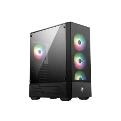 Abbildung von MSI MAG FORGE 112R Mid Tower PC Gehäuse gehärtetes Glas, unterstützt ATX, Micro ATX &amp; Mini ITX, Mesh Front, 4x 120mm ARGB Lüfter mit Hub Controller, Magnetischer Staubfilter, USB 3.2 Gen 1 Typ A
