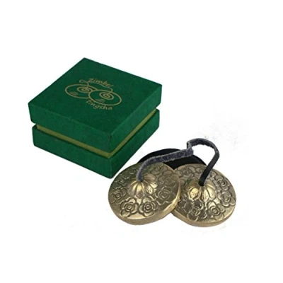 Abbildung von Zimbel/Tingsha mit Blumenornament, verpackt in schöner Box 9614