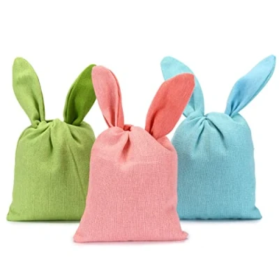 Abbildung von Papierdrachen 3 Jute Säckchen mit Ohren Alternatives Osternest im Osterhasen Design hochwertig und wiederverwendbar Osterkörbchen zum Befüllen Set 2