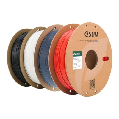 Abbildung von eSUN Upgraded Matte PLA Filament 1.75mm, 3D Drucker Filament, glanzfreie Farbe, mattierte Textur, 1KG pro Spule, 4 Spulen für Drucker, Dunkelschwarz+Cremeweiß+Dunkelgrau+Feuerrot