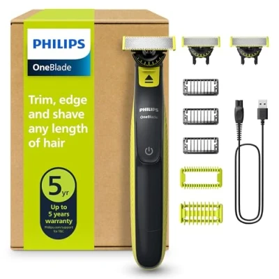Abbildung von Philips OneBlade 360 Face &amp; Body Elektrischer Bartschneider, Rasierer und Bodygroomer zum Trimmen, Stylen Rasieren, 3x Klingen, Trimmaufsätze (1,3,5mm), 2x Körperaufsätze, QP2824/31