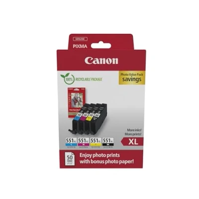 Abbildung von Canon CLI 551 XL C M Y BK Vorteilspack 4 Tintenpatronen größere Reichweite (Schwarz XL, Cyan Magenta Gelb XL) Original [Umweltfreundliche Recycle Kartonverpackung 2024]