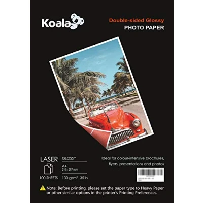 Abbildung von KOALA Fotopapier für Laserdrucker, Doppelseitig, Glänzend, A4, 130 g/m², 100 Blatt. Geeignet zum Drucken von Fotos, Zertifikaten, Broschüren, Flyern, Faltblättern, Grußkarten, Kalendern, Kunst