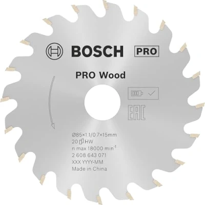 Abbildung von Bosch 1x PRO Wood Kreissägeblatt für Akku Handkreissägen (für Weichholz, Hartholz, Ø mm, Professional Zubehör Handkreissäge)
