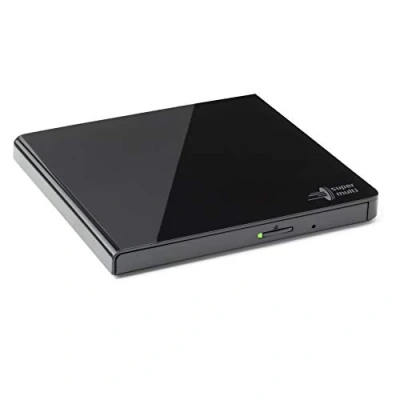 Abbildung von Hitachi LG GP57 Externer Portabler Super Multi DVD Brenner, Ultra Slim, USB 2.0, DVD+/ RW, CD ROM/RAM kompatibel, TV Anschluss, Windows 10 &amp; Mac OS Schwarz