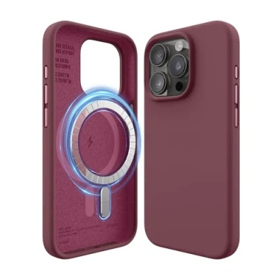 Abbildung von elago Magnetische Silikonhülle Kompatibel mit iPhone 15 Pro Hülle, MagSafe Alles Zubehör, Premium Silikon, Ganzkörper Schutzhülle [5 Lagige Struktur] (Burgunderrot)