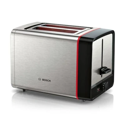 Abbildung von Bosch Kompakt Toaster MyMoment TAT6M420, entnehmbarer klappbarer Brötchenaufsatz, mit Auftaufunktion, Abschaltautomatik, Liftfunktion, Brotzentrierung, ideal für 2 Scheiben, 800 Watt, Edelstahl