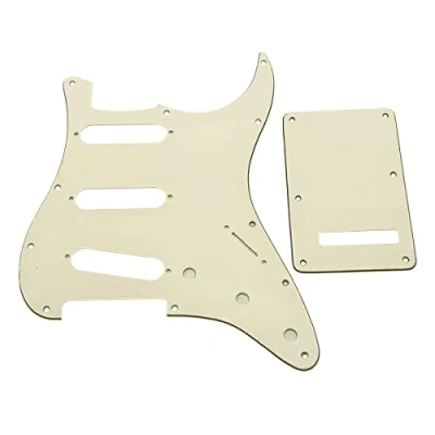 Abbildung von KAISH 11 Loch ST/Strat Style Pickguard SSS Pick Guard mit ST Rückplatte Tremolo Trem Cover für USA/Mexico Stratocaster/Strat Aged White 3 lagig