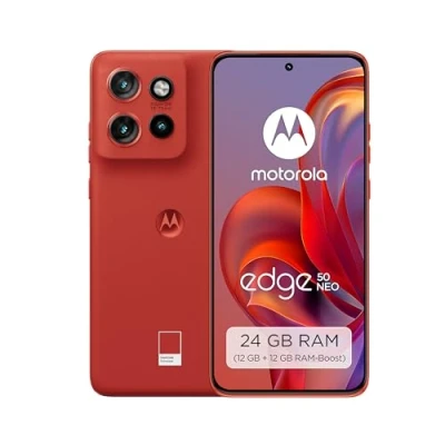 Abbildung von Motorola edge50 neo Smartphone (6,36&quot; Super HD Display, 50 MP Kamera mit Moto KI, 12/512 GB, 4310 mAh, Android 14) Pantone Poinciana (Veganes Kunstleder), inkl. Schutzcover