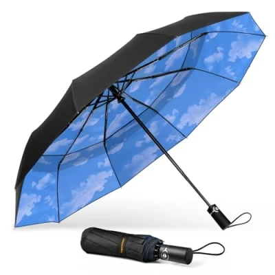 Abbildung von TECKNET Regenschirm Sturmfest für Regen, Automatik Groß Taschenschirm mit 10 Rippen, 104 cm Windsicher Schirm, Faltbar Kompakte Reise Golf Umbrella Herren und Damen