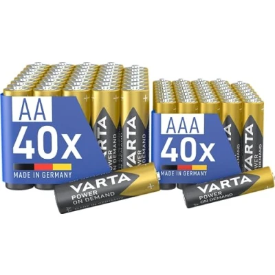 Abbildung von VARTA Batterien Mischpack 80 Stück, AA 40 Stück + AAA Power on Demand, Alkaline, Vorratspack in umweltschonender Verpackung, leistungsstark, Made Germany [Exklusiv bei Amazon]