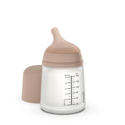 Abbildung von Suavinex, Zero Anti Kolik Babyflasche mit langsamem Nahrungsfluss (S) aus Silikon, +0 Monate, für Neugeborene, kompatibel dem Stillen, 180 ml, Medium