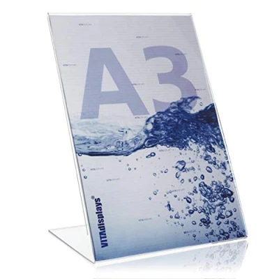 Abbildung von DIN A3 Werbeaufsteller/L Ständer/L Aufsteller im Hochformat/Tischaufsteller aus original PLEXIGLAS®