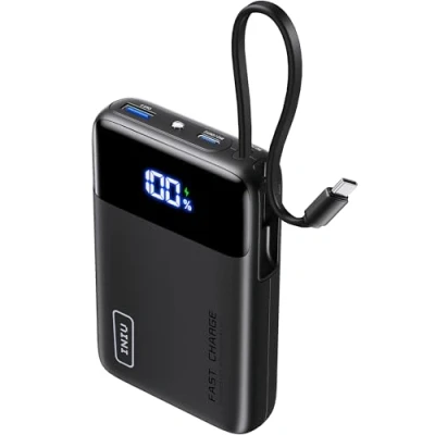 Abbildung von INIU 45W Power Bank, 20000mAh Klein Powerbank mit Integriertem USB C Kabel, Minigröße Externe Handyakkus In&amp;Out, Aber Stark für iPhone 16 15 14 13 Laptop Samsung Xiaomi Redmi iPad etc