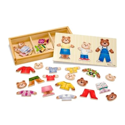 Abbildung von Melissa &amp; Doug Mix &#039;n Match Holzpuzzle zum Ankleiden einer Bärenfamilie mit Aufbewahrungsbehälter (45 Teile)