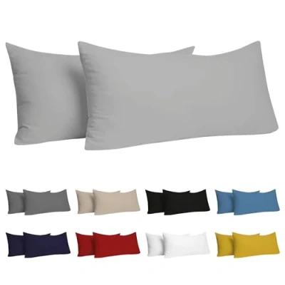 Abbildung von Dreamzie Kissenbezug 40x70 (Set mit 2) 100% Jersey Baumwolle 150 g/qm Kissenbezüge Grau Für Kissen cm Kissenhülle Resistent und Hypoallergen