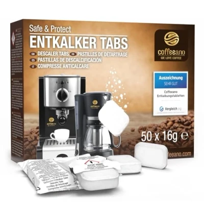 Abbildung von Coffeeano 50 Entkalkungstabletten für Kaffeevollautomaten und Kaffeemaschinen. Entkalkungs Tabs Delonghi, Siemens, EQ Serie, Jura, Krups, Bosch, Miele, Melitta, WMF uvm.