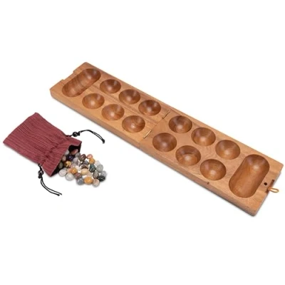 Abbildung von LOGOPLAY Kalaha Gr. L 49cm Hus Bao Bohnenspiel Edelsteinspiel Steinchenspiel aus Samena Holz