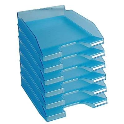 Abbildung von Exacompta 11336D 6er Pack Premium Briefablage Combo Midi DIN A4. Ideale Briefkörbe für Ihre Organisation. Robuste und stapelbare Ablagekörbe türkis transluzent