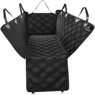 Abbildung von Meadowlark® Hundedecke Auto Rückbank Wasserdicht, Extra Dick, Vollständige Abdeckung Sitzauflage für Schutz vor Haaren, Schmutz &amp; Kratzern Inklusive 2 Kopfstützenschoner XL, Schwarz